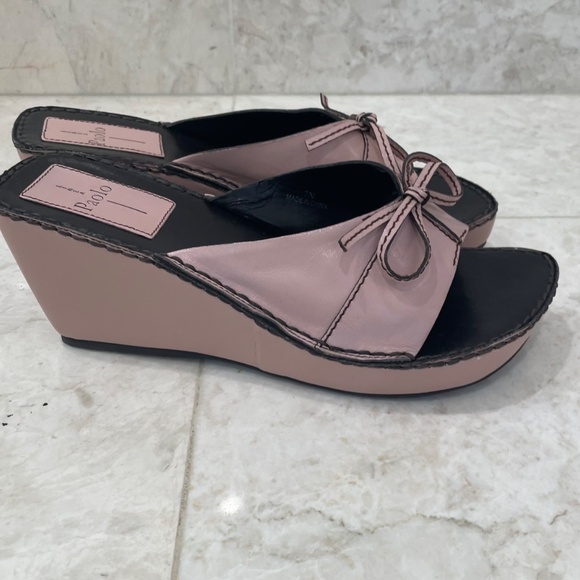 LINEA PAOLO {7} Slide Wedge Leather Pink Brown "Aida" Open Toe - Picture 10 of 11